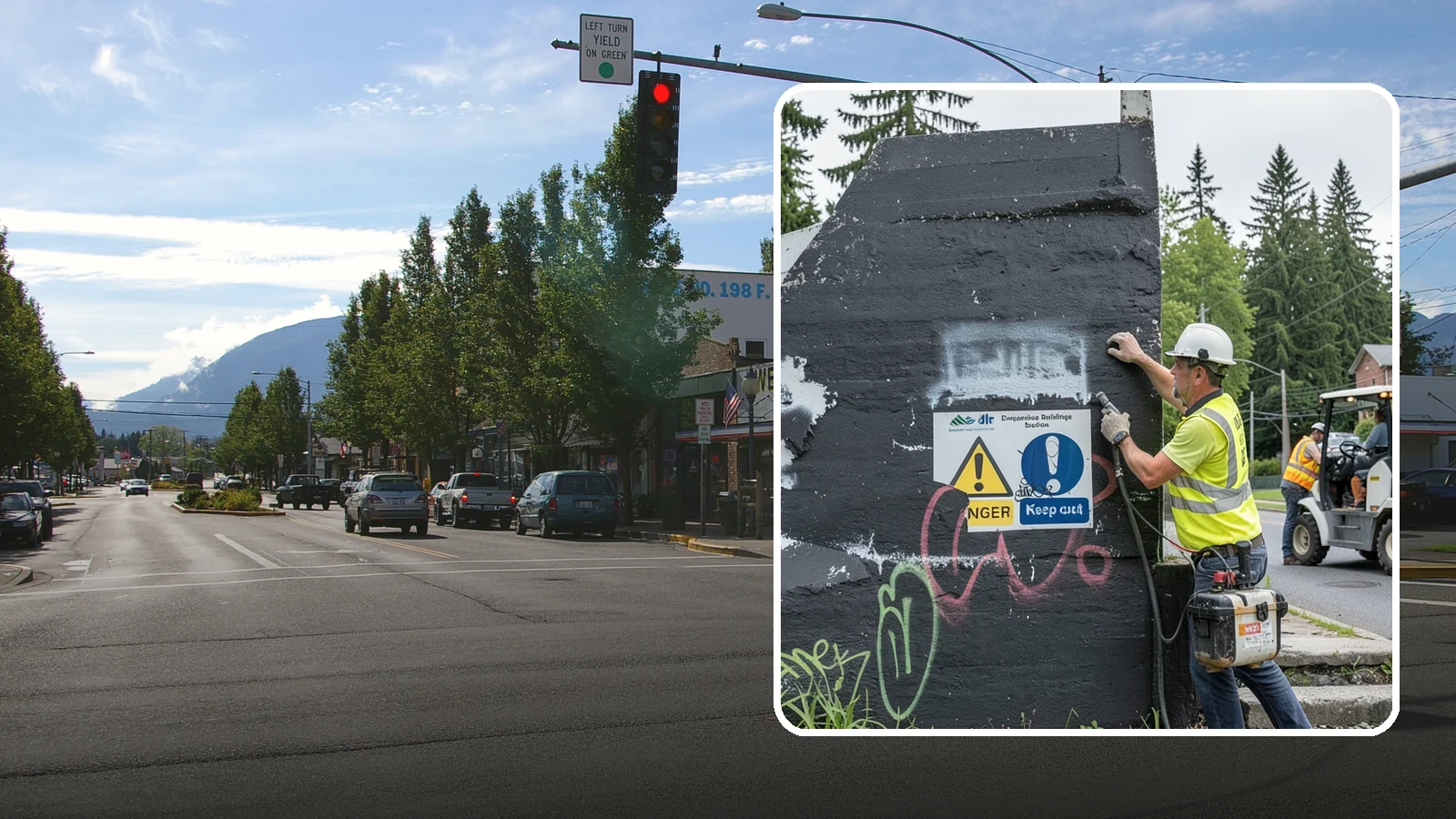 Sign Graffiti Removal in North Bend, King County, WA - Careful removal of graffiti from traffic, regulatory, and wayfinding signs without harming their reflectivity.