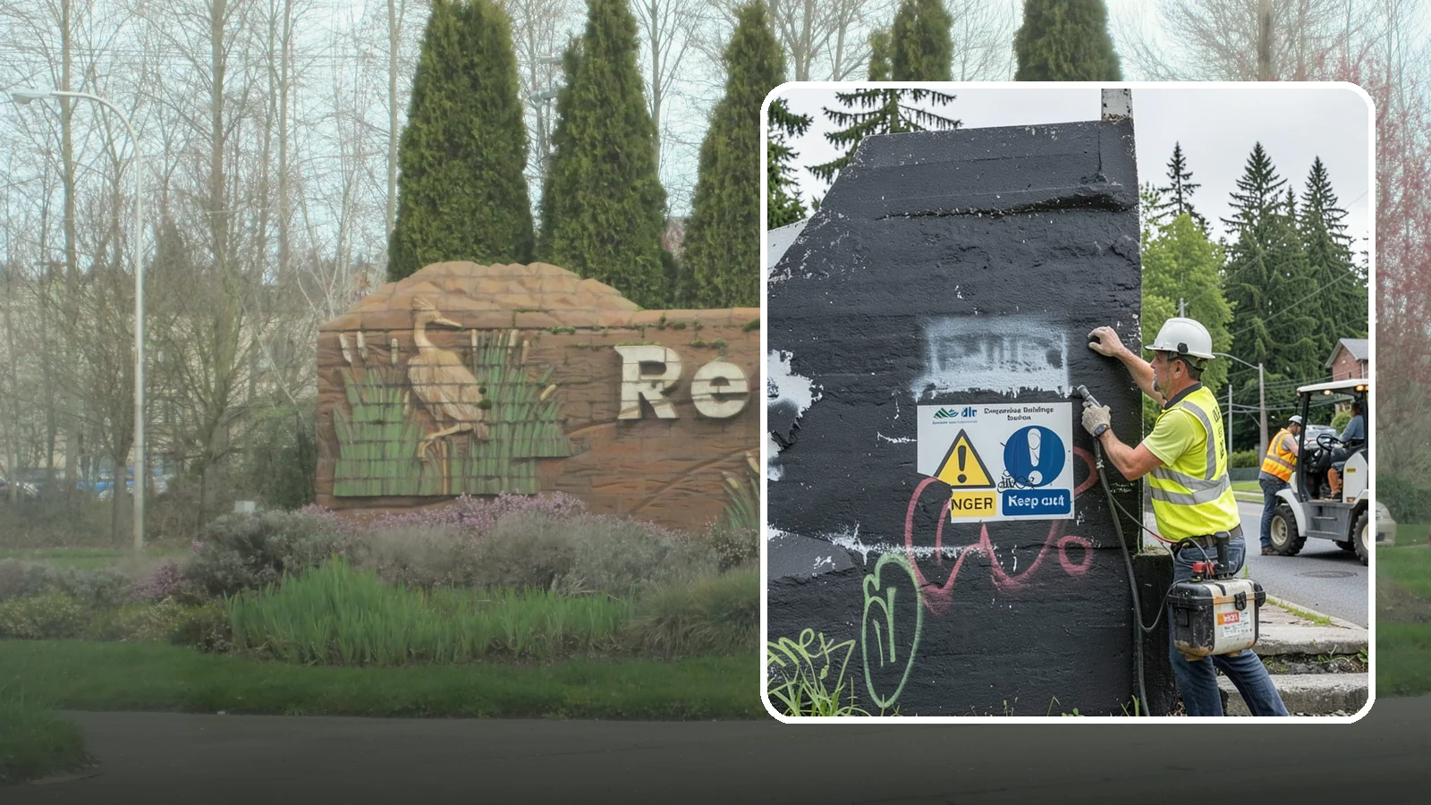 Sign Graffiti Removal in Renton, King County, WA - Careful removal of graffiti from traffic, regulatory, and wayfinding signs without harming their reflectivity.