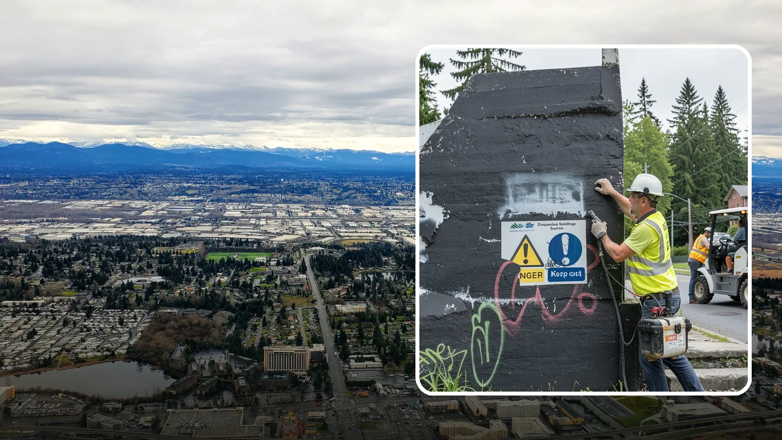 Sign Graffiti Removal in SeaTac, King County, WA - Careful removal of graffiti from traffic, regulatory, and wayfinding signs without harming their reflectivity.