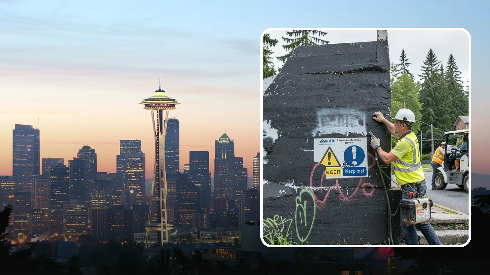 Sign Graffiti Removal in Seattle, King County, WA - Careful removal of graffiti from traffic, regulatory, and wayfinding signs without harming their reflectivity.