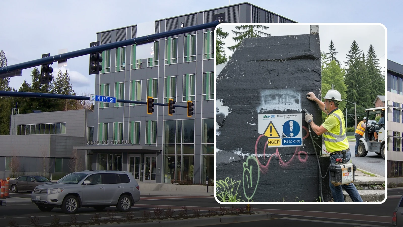 Sign Graffiti Removal in Shoreline, King County, WA - Careful removal of graffiti from traffic, regulatory, and wayfinding signs without harming their reflectivity.