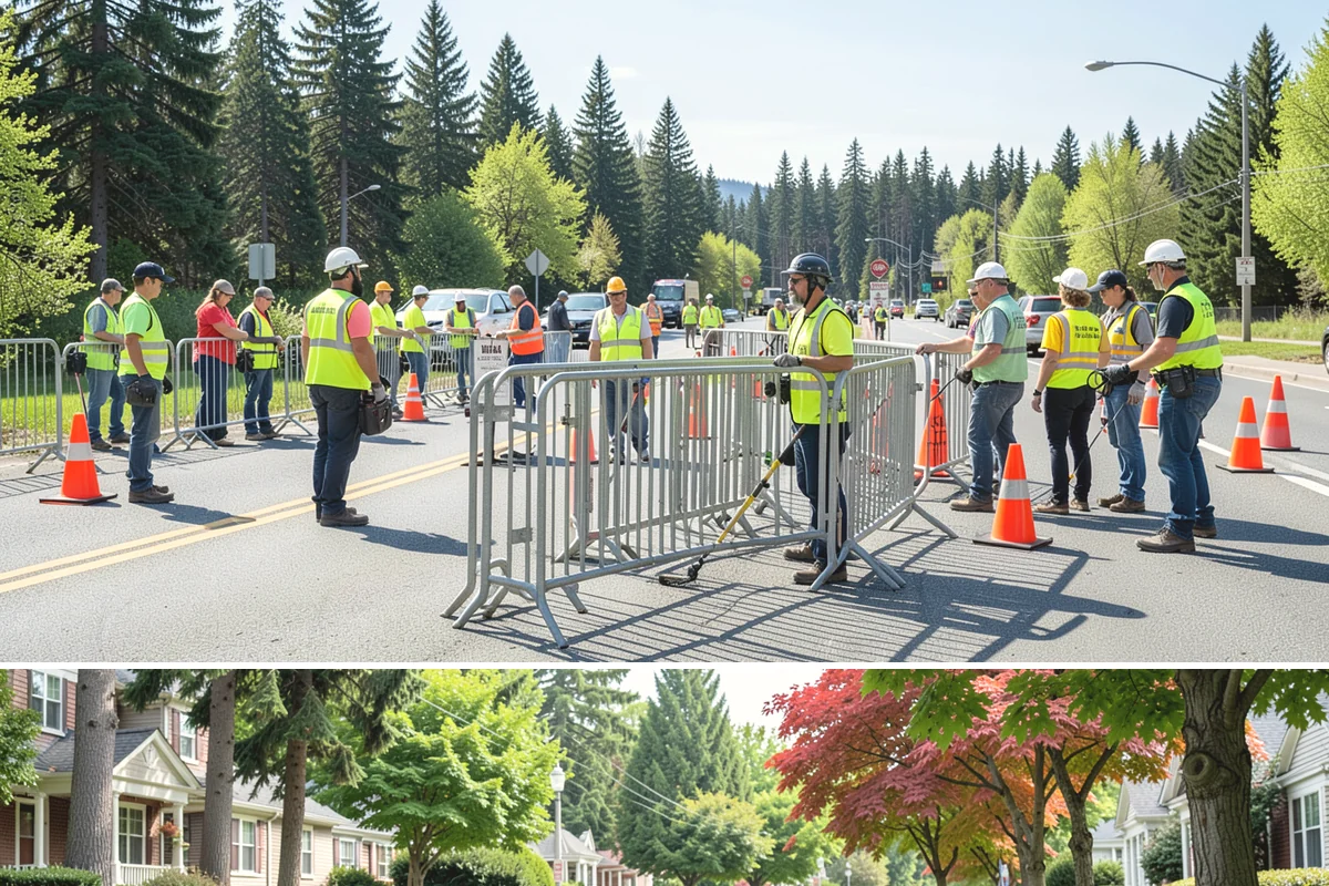 Sign Installation in Beaux Arts Village, King County, WA - Installations proceed year-round in the maritime climate, though dry summer and early fall windows speed concrete footing cures...