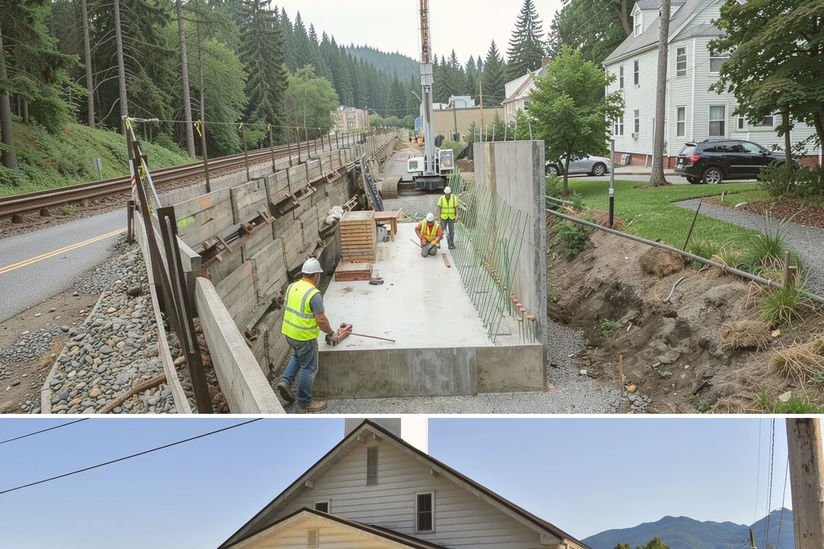 Sign Installation in Concrete, Skagit County, WA - Installations proceed year-round in the maritime climate, though dry summer and early fall windows speed concrete footing cures...
