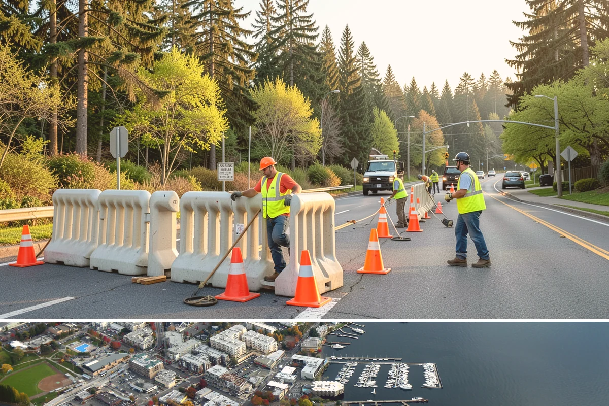 Sign Installation in Kirkland, King County, WA - Installations proceed year-round in the maritime climate, though dry summer and early fall windows speed concrete footing cures...
