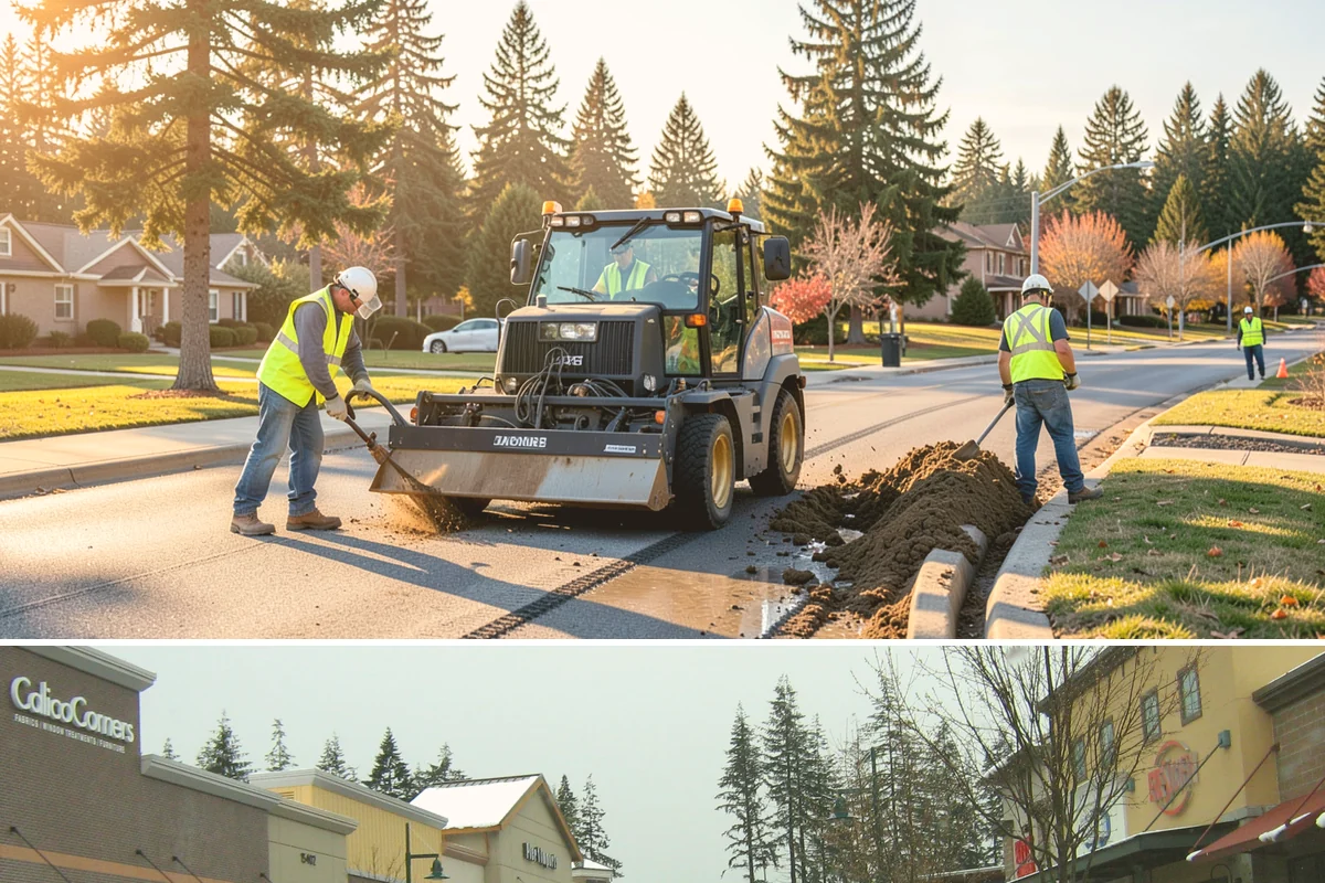 Sign Installation in Mill Creek, Snohomish County, WA - Installations proceed year-round in the maritime climate, though dry summer and early fall windows speed concrete footing cures...