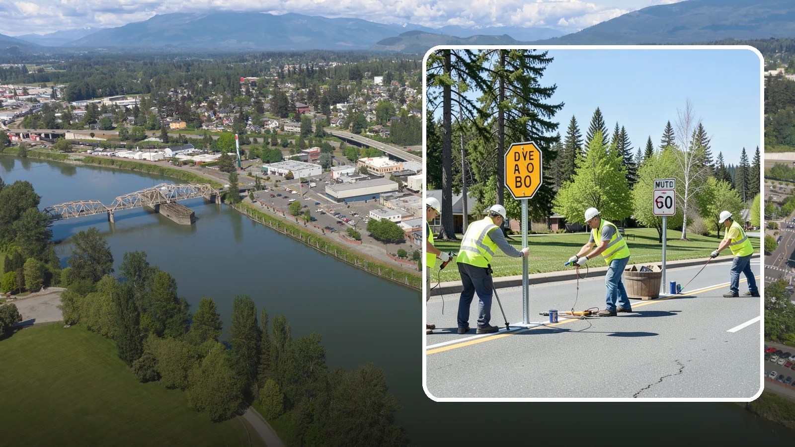 Sign Installation in Mount Vernon, Skagit County, WA - We install municipal signage on public property with breakaway posts, proper reflectivity, and MUTCD-compliant placement.