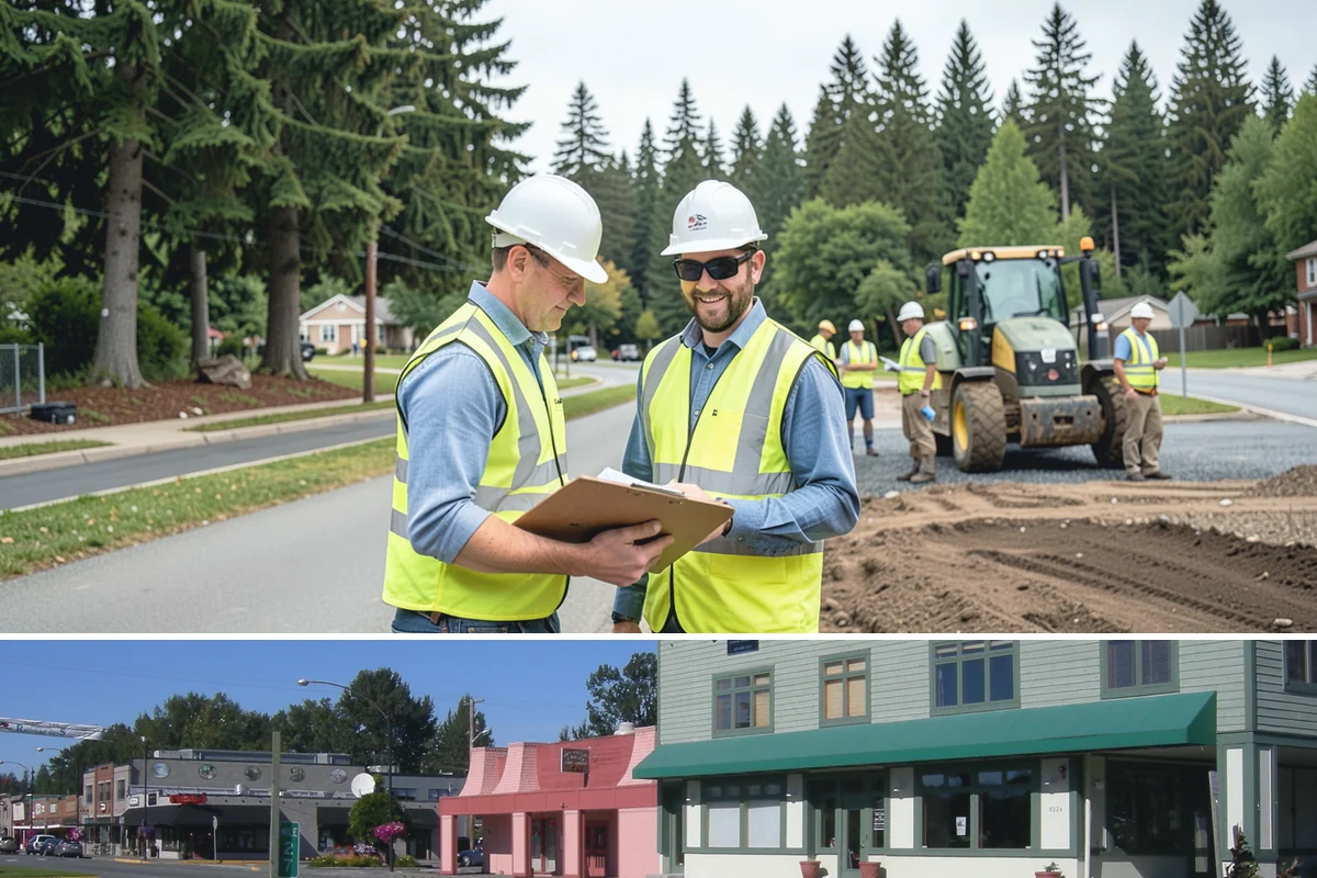 Sign Installation in Snoqualmie, King County, WA - Installations proceed year-round in the maritime climate, though dry summer and early fall windows speed concrete footing cures...