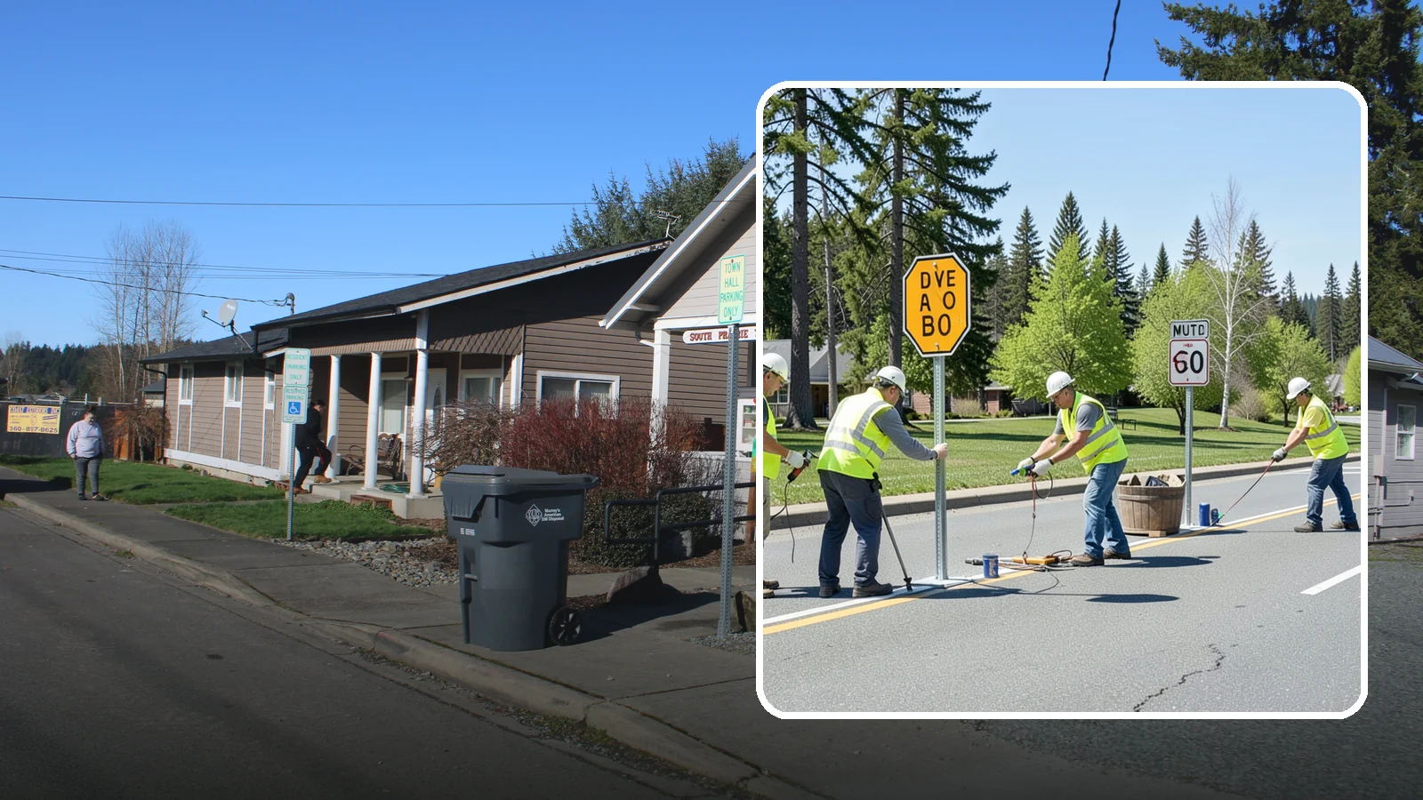 Sign Installation in South Prairie, Pierce County, WA - We install municipal signage on public property with breakaway posts, proper reflectivity, and MUTCD-compliant placement.