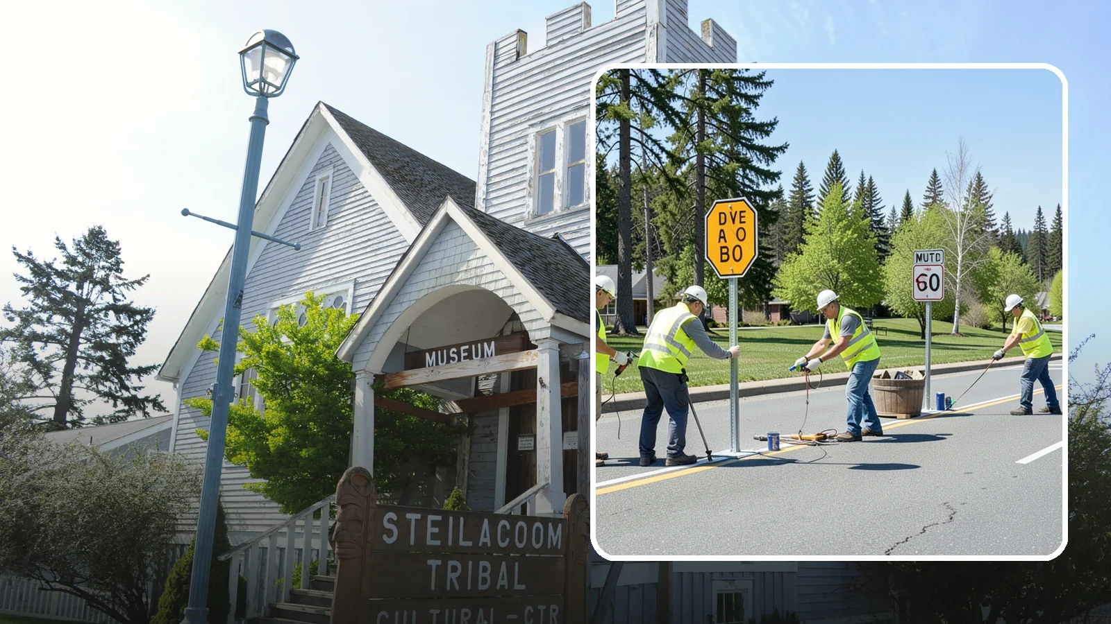 Sign Installation in Steilacoom, Pierce County, WA - We install municipal signage on public property with breakaway posts, proper reflectivity, and MUTCD-compliant placement.