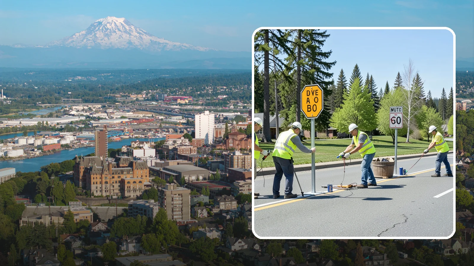 Sign Installation in Tacoma, Pierce County, WA - We install municipal signage on public property with breakaway posts, proper reflectivity, and MUTCD-compliant placement.