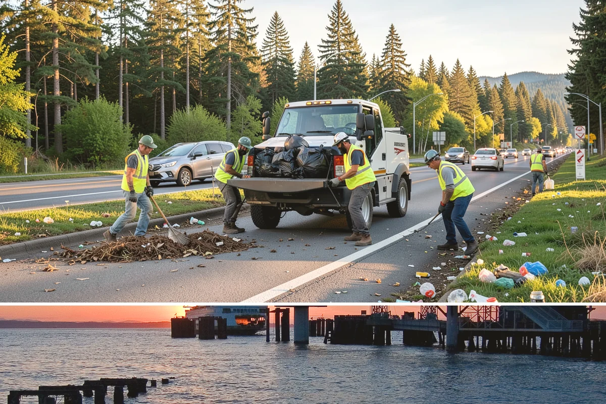 Sign Maintenance in Edmonds, Snohomish County, WA - Biological growth accelerates through the wet fall and winter, making those seasons a priority for cleaning, while straightening...