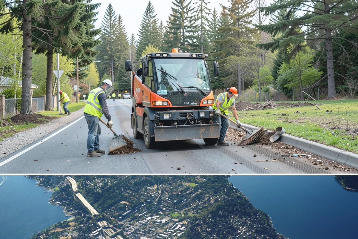 Sign Maintenance in Mercer Island, King County, WA - Biological growth accelerates through the wet fall and winter, making those seasons a priority for cleaning, while straightening...