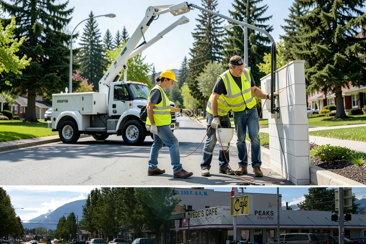Sign Maintenance in North Bend, King County, WA - Biological growth accelerates through the wet fall and winter, making those seasons a priority for cleaning, while straightening...