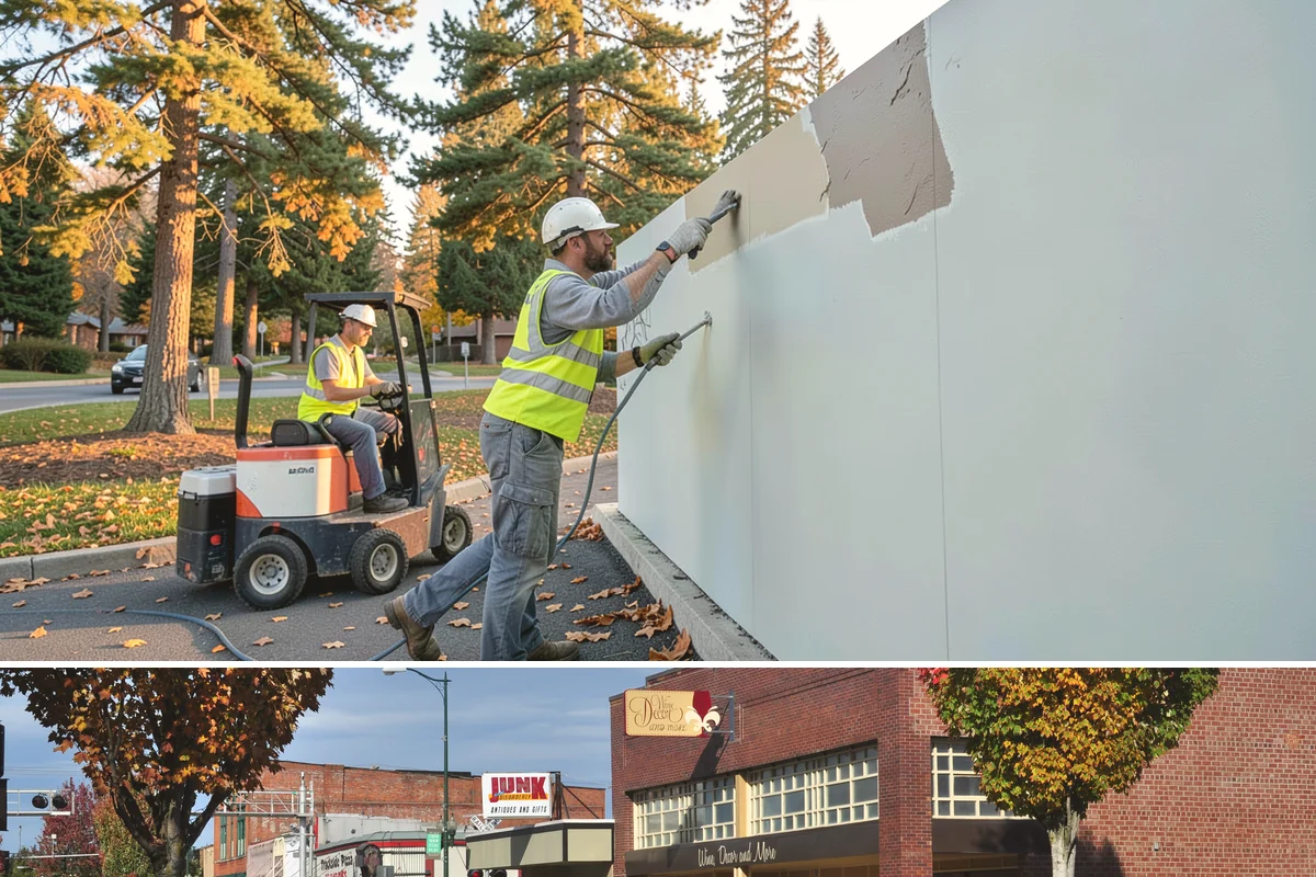 Sign Maintenance in Puyallup, Pierce County, WA - Biological growth accelerates through the wet fall and winter, making those seasons a priority for cleaning, while straightening...