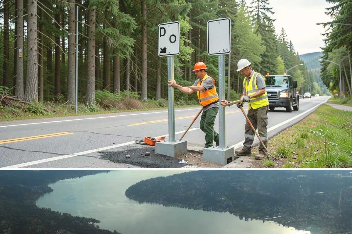 Sign Maintenance in Sammamish, King County, WA - Biological growth accelerates through the wet fall and winter, making those seasons a priority for cleaning, while straightening...