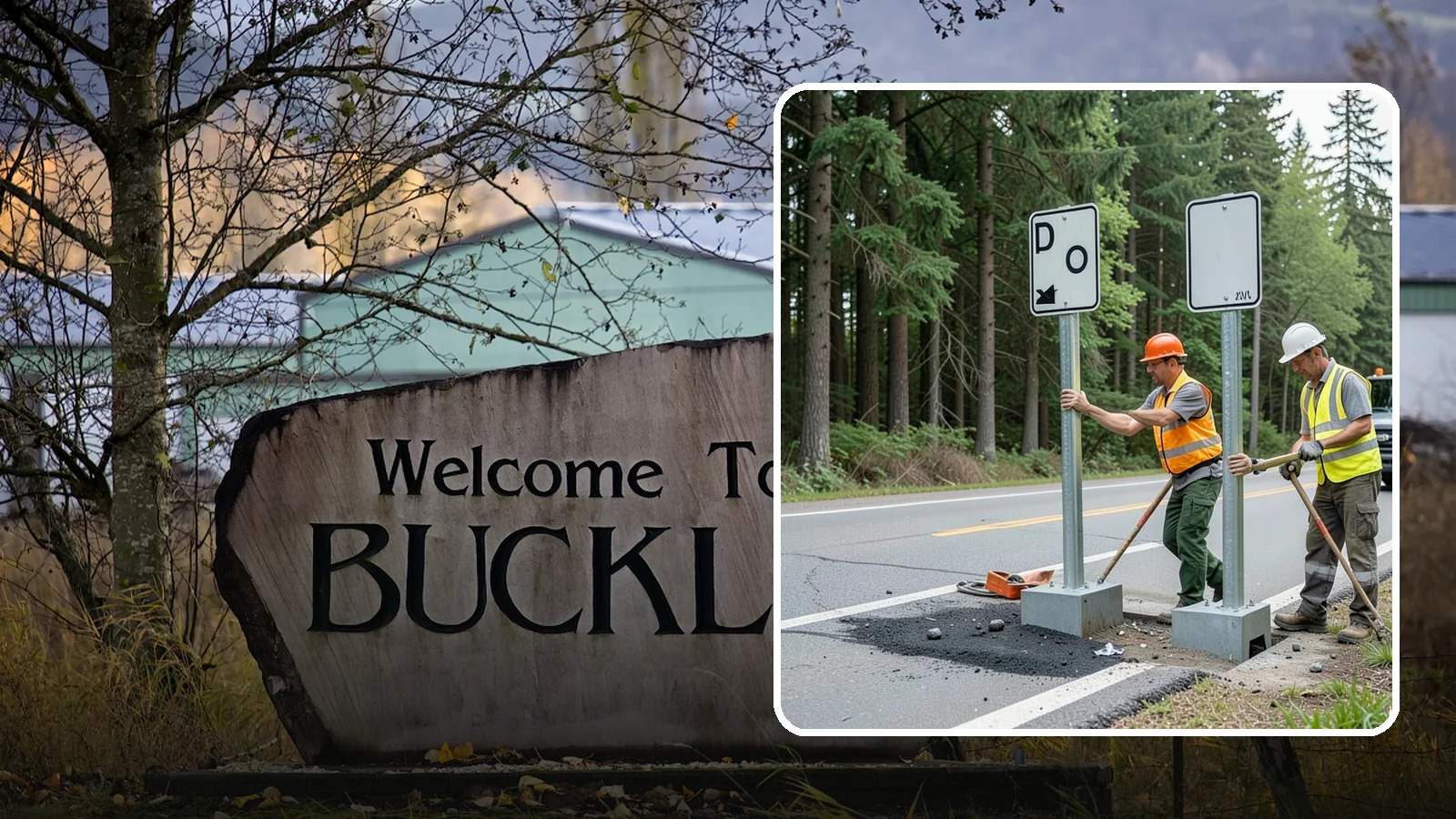 Sign Post Installation in Buckley, Pierce County, WA - Setting of U-channel, square-tube, and breakaway sign posts with proper foundations and clear-zone compliance.