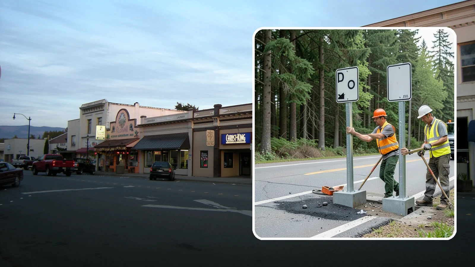 Sign Post Installation in Burlington, Skagit County, WA - Setting of U-channel, square-tube, and breakaway sign posts with proper foundations and clear-zone compliance.