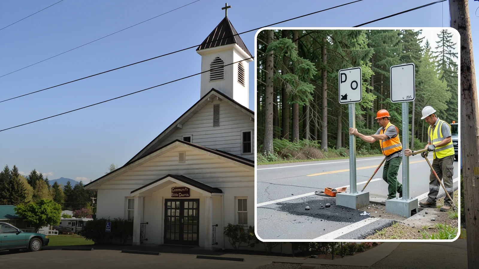 Sign Post Installation in Concrete, Skagit County, WA - Setting of U-channel, square-tube, and breakaway sign posts with proper foundations and clear-zone compliance.