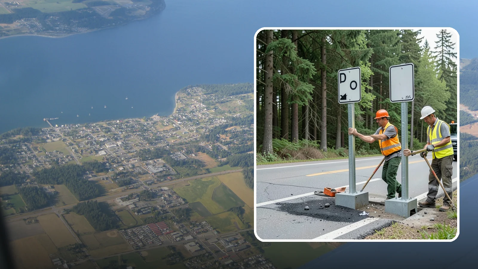 Sign Post Installation in Coupeville, Island County, WA - Setting of U-channel, square-tube, and breakaway sign posts with proper foundations and clear-zone compliance.