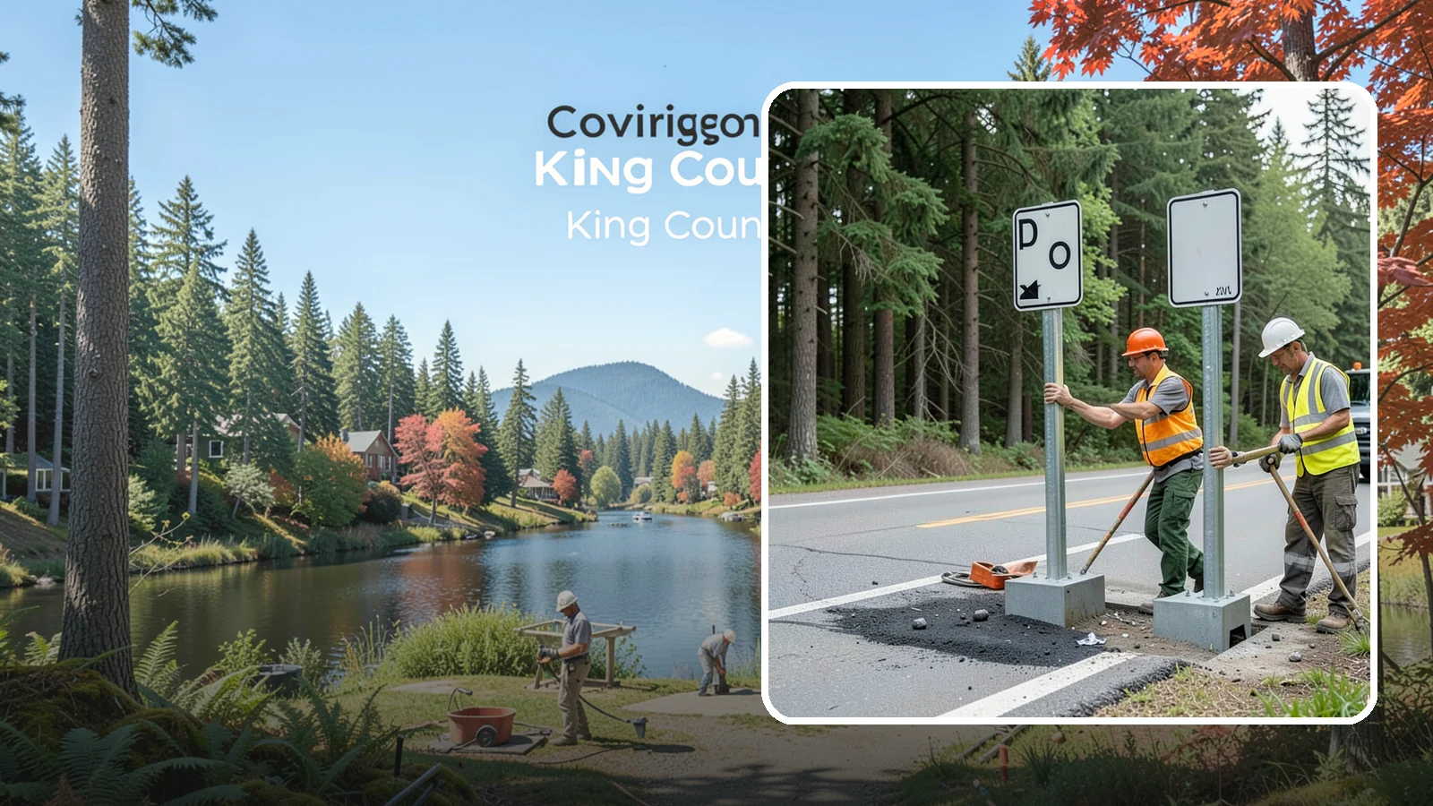 Sign Post Installation in Covington, King County, WA - Setting of U-channel, square-tube, and breakaway sign posts with proper foundations and clear-zone compliance.