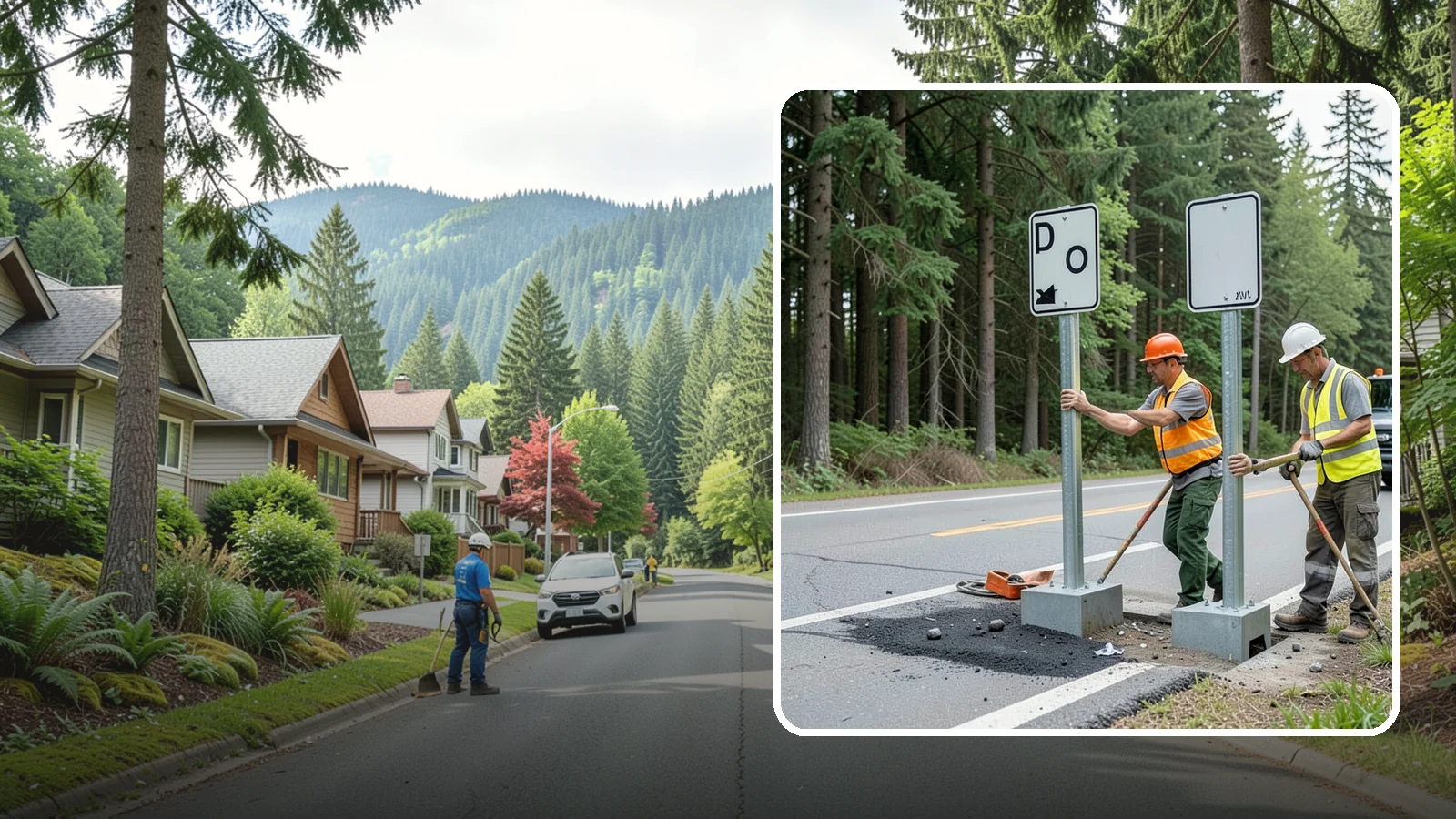 Sign Post Installation in Darrington, Snohomish County, WA - Setting of U-channel, square-tube, and breakaway sign posts with proper foundations and clear-zone compliance.