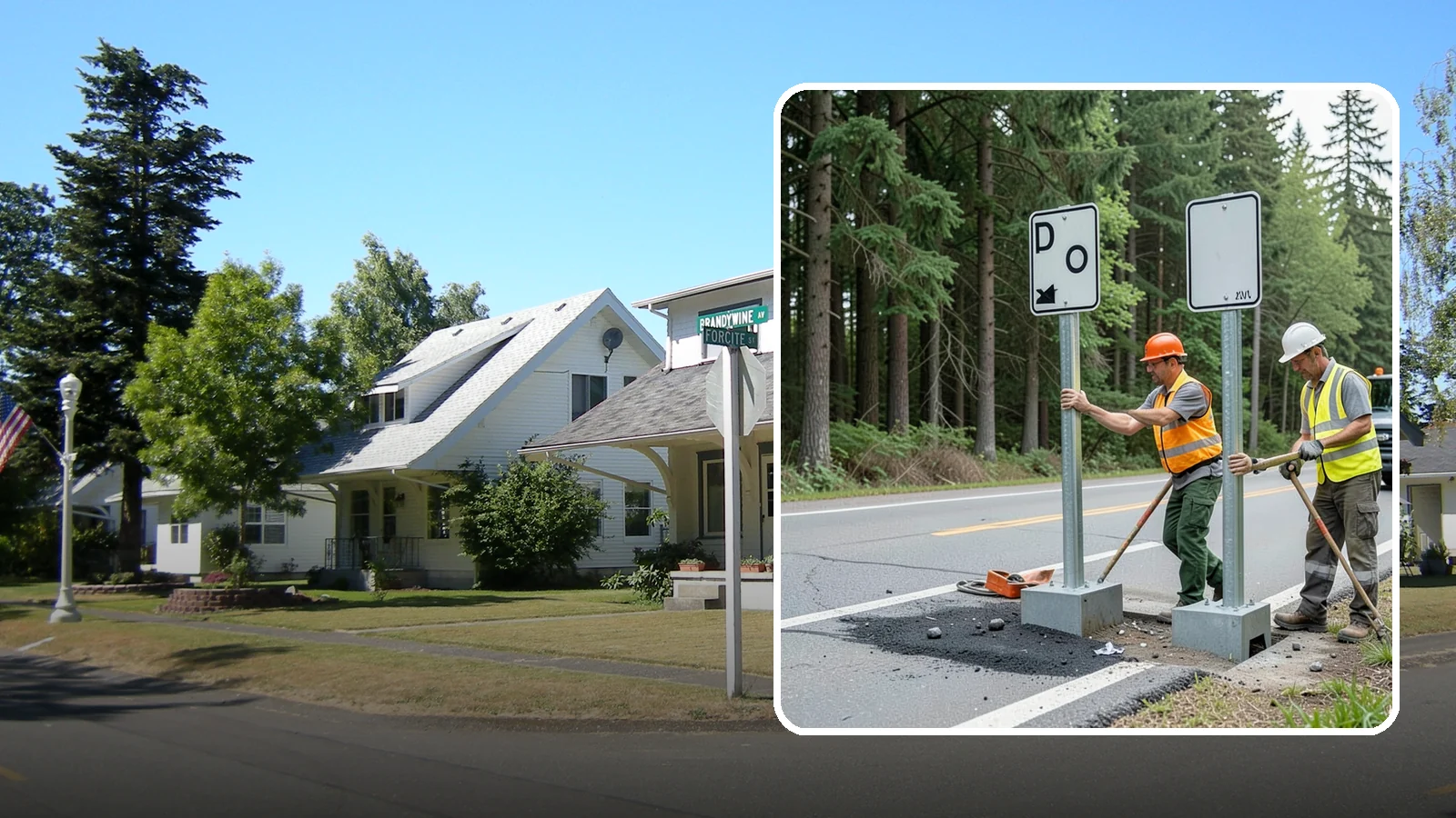 Sign Post Installation in DuPont, Pierce County, WA - Setting of U-channel, square-tube, and breakaway sign posts with proper foundations and clear-zone compliance.