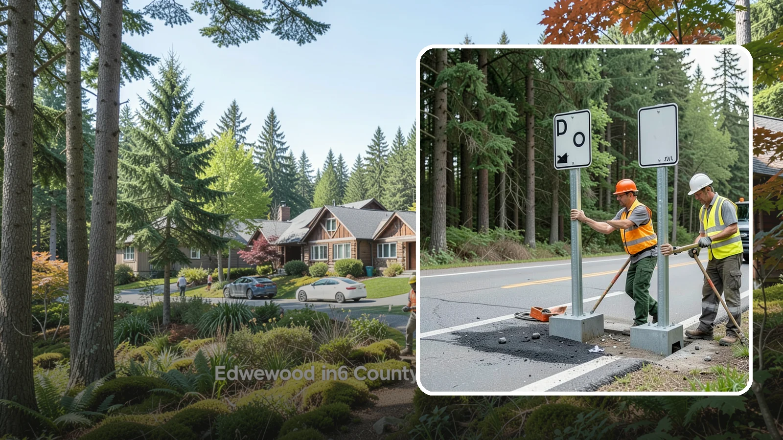 Sign Post Installation in Edgewood, Pierce County, WA - Setting of U-channel, square-tube, and breakaway sign posts with proper foundations and clear-zone compliance.