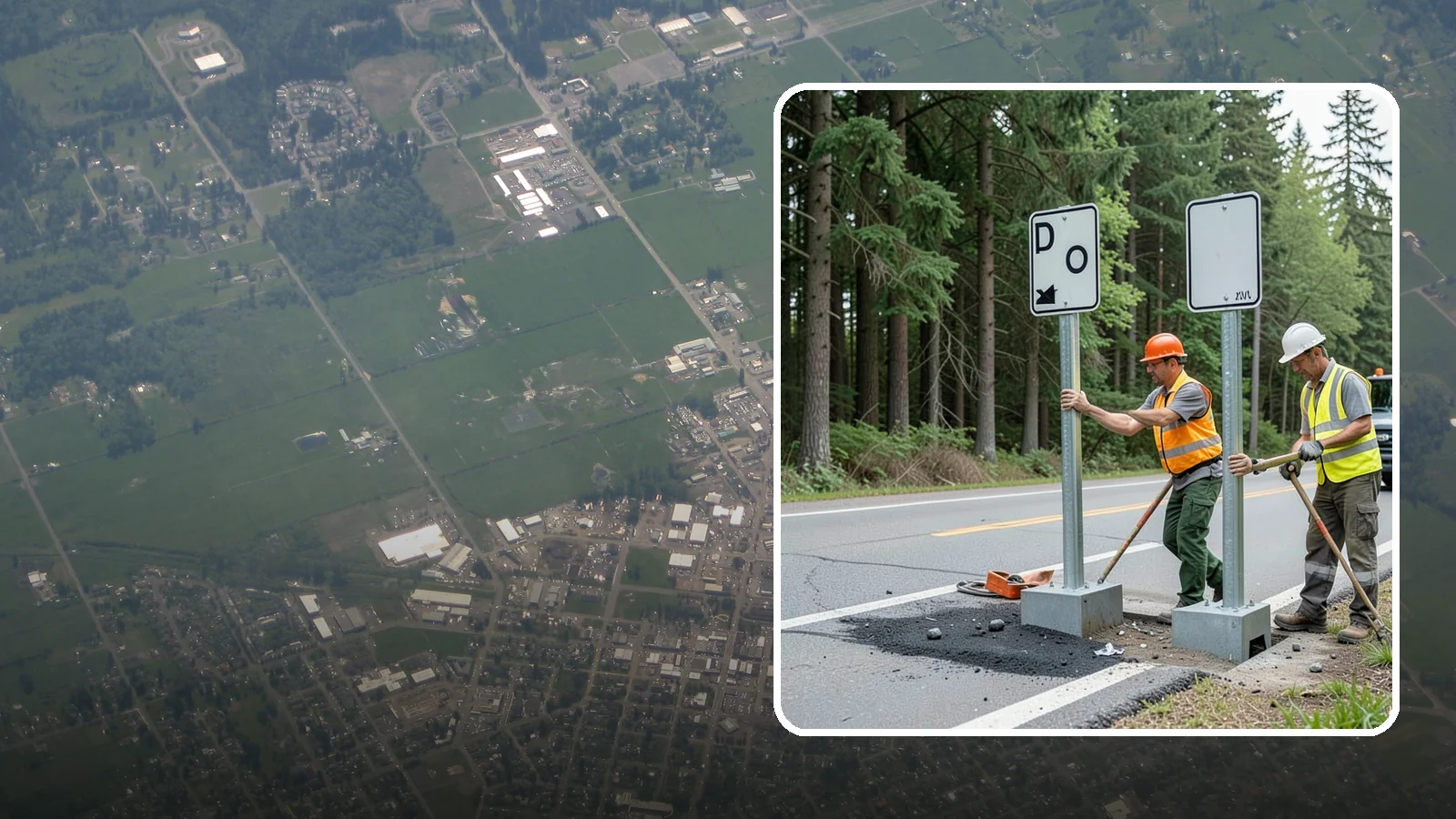 Sign Post Installation in Enumclaw, King County, WA - Setting of U-channel, square-tube, and breakaway sign posts with proper foundations and clear-zone compliance.