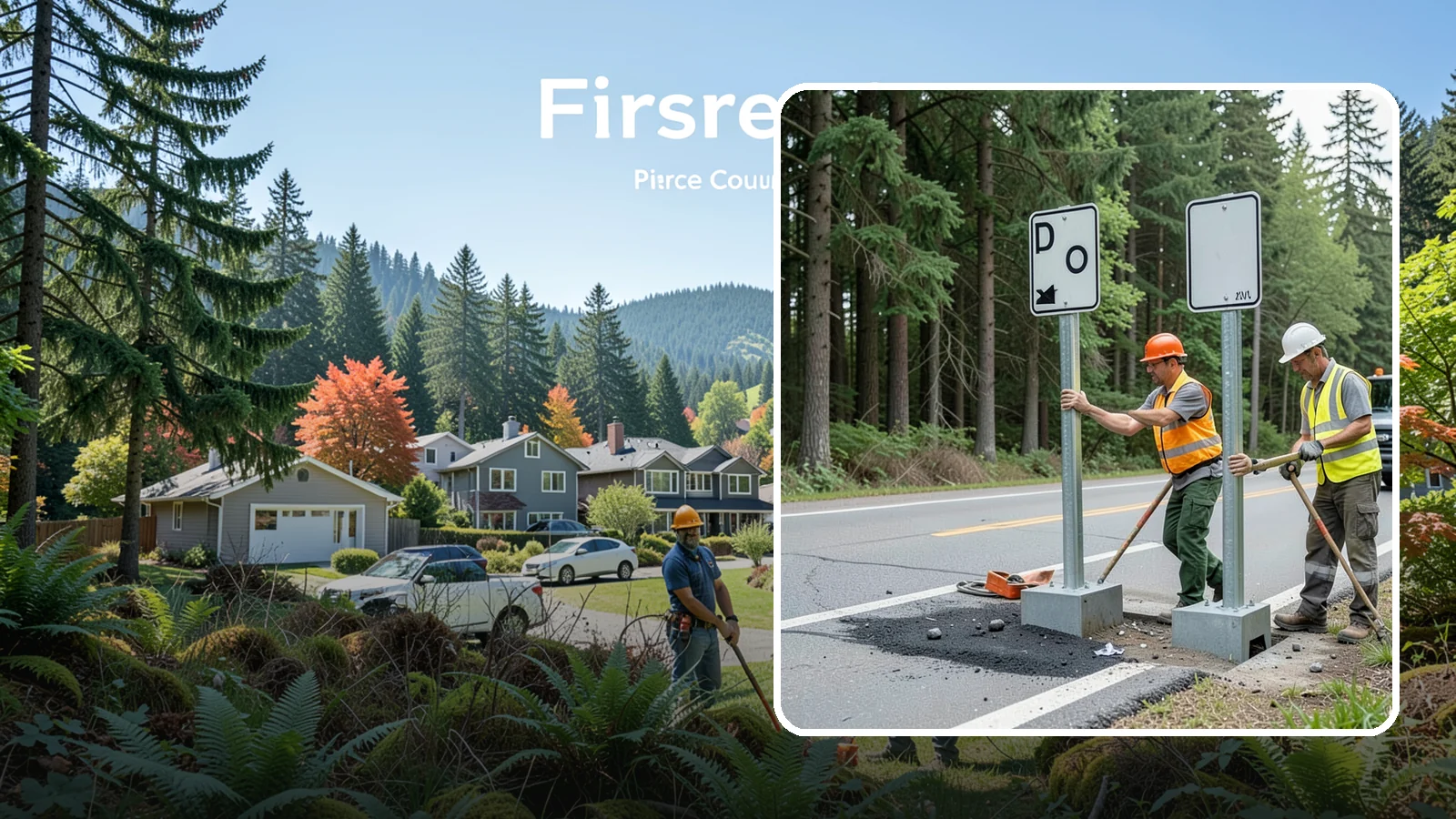 Sign Post Installation in Fircrest, Pierce County, WA - Setting of U-channel, square-tube, and breakaway sign posts with proper foundations and clear-zone compliance.