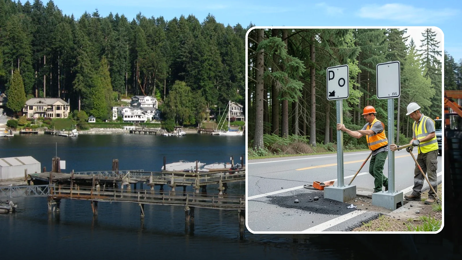 Sign Post Installation in Gig Harbor, Pierce County, WA - Setting of U-channel, square-tube, and breakaway sign posts with proper foundations and clear-zone compliance.