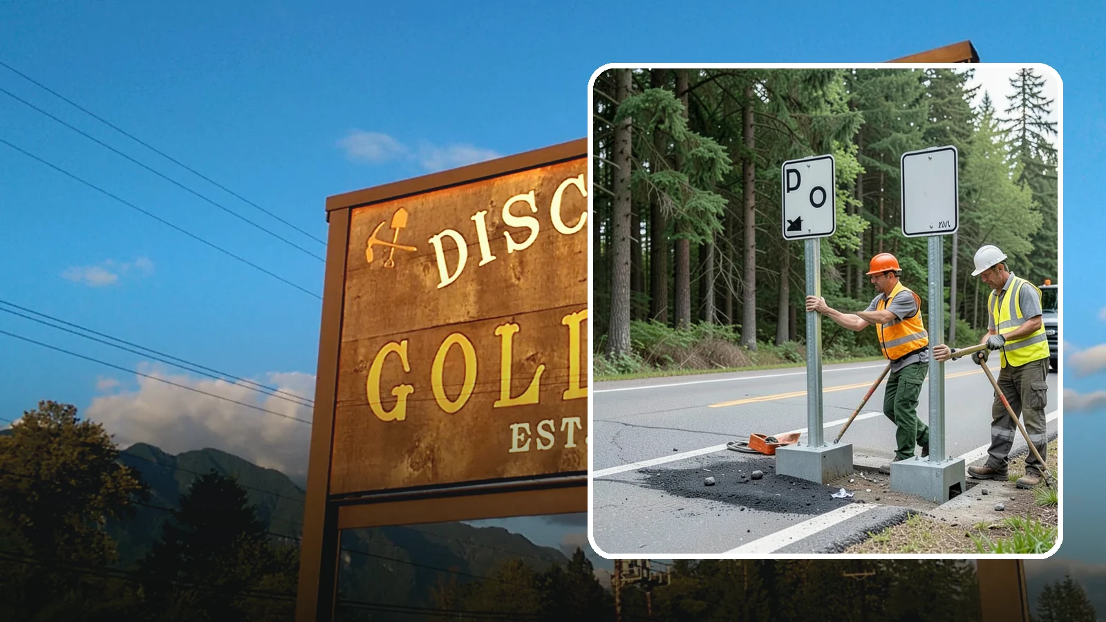 Sign Post Installation in Gold Bar, Snohomish County, WA - Setting of U-channel, square-tube, and breakaway sign posts with proper foundations and clear-zone compliance.