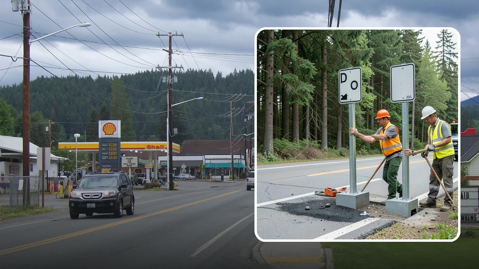 Sign Post Installation in Granite Falls, Snohomish County, WA - Setting of U-channel, square-tube, and breakaway sign posts with proper foundations and clear-zone compliance.
