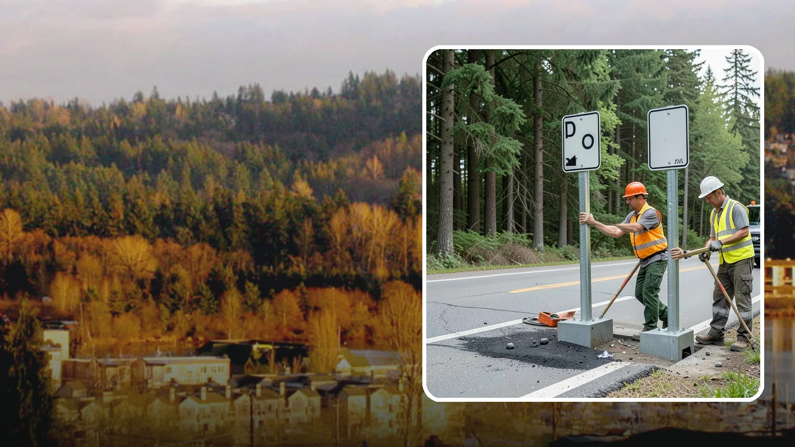 Sign Post Installation in Kenmore, King County, WA - Setting of U-channel, square-tube, and breakaway sign posts with proper foundations and clear-zone compliance.