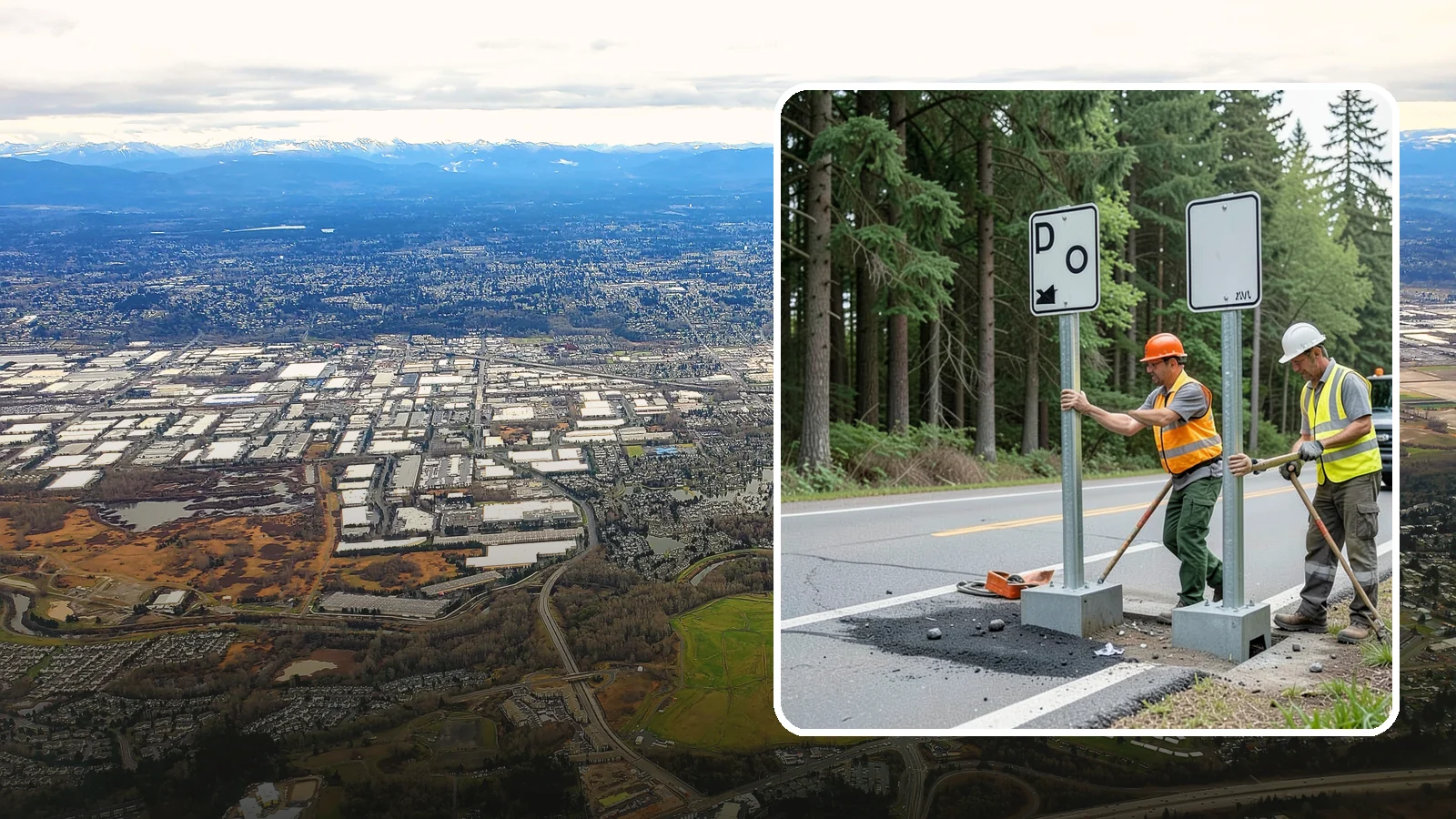 Sign Post Installation in Kent, King County, WA - Setting of U-channel, square-tube, and breakaway sign posts with proper foundations and clear-zone compliance.