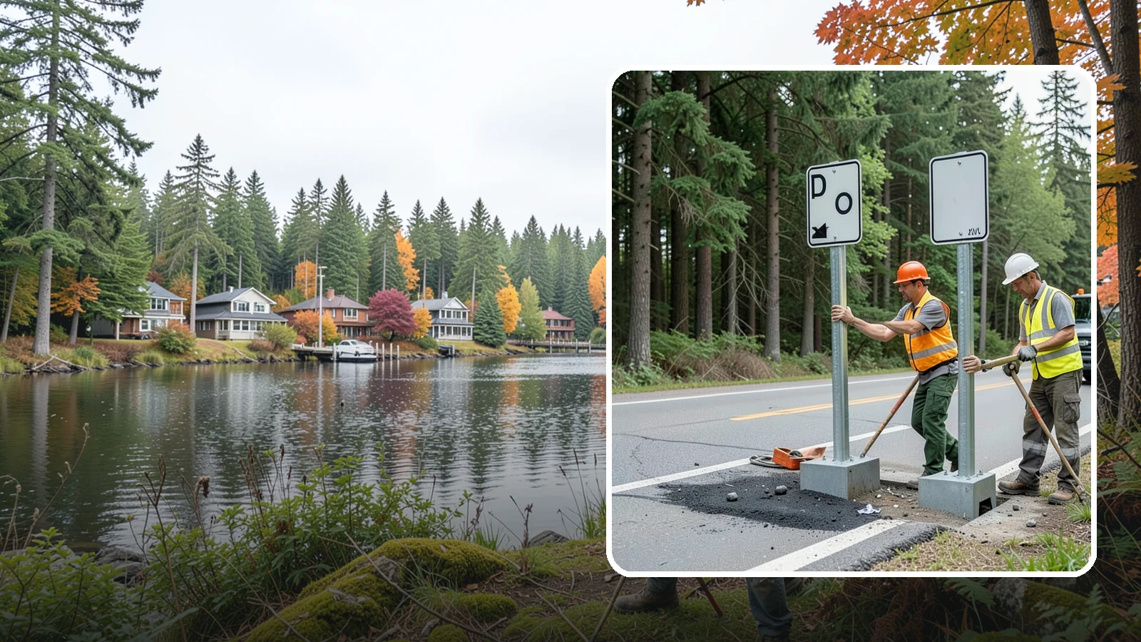Sign Post Installation in La Conner, Skagit County, WA - Setting of U-channel, square-tube, and breakaway sign posts with proper foundations and clear-zone compliance.
