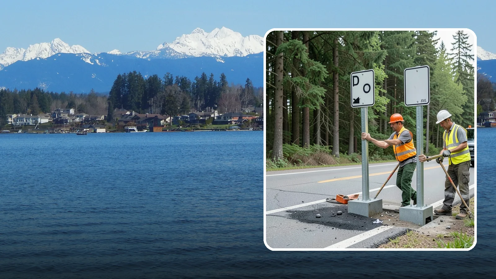 Sign Post Installation in Lake Stevens, Snohomish County, WA - Setting of U-channel, square-tube, and breakaway sign posts with proper foundations and clear-zone compliance.