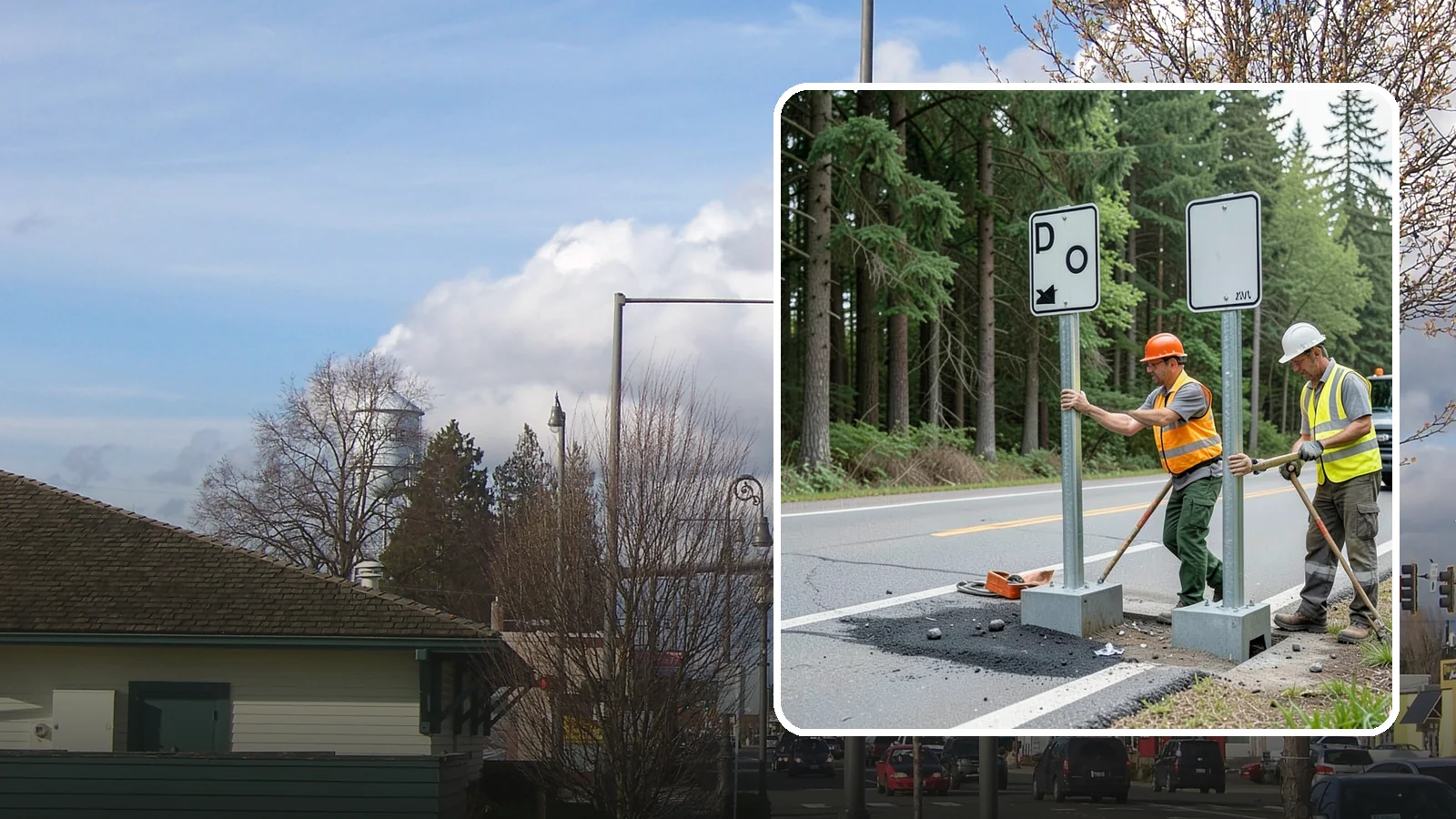 Sign Post Installation in Marysville, Snohomish County, WA - Setting of U-channel, square-tube, and breakaway sign posts with proper foundations and clear-zone compliance.