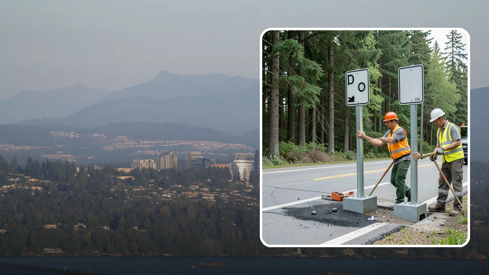 Sign Post Installation in Medina, King County, WA - Setting of U-channel, square-tube, and breakaway sign posts with proper foundations and clear-zone compliance.