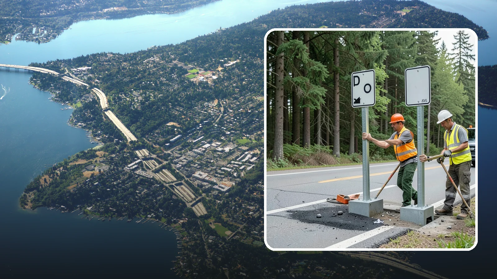 Sign Post Installation in Mercer Island, King County, WA - Setting of U-channel, square-tube, and breakaway sign posts with proper foundations and clear-zone compliance.