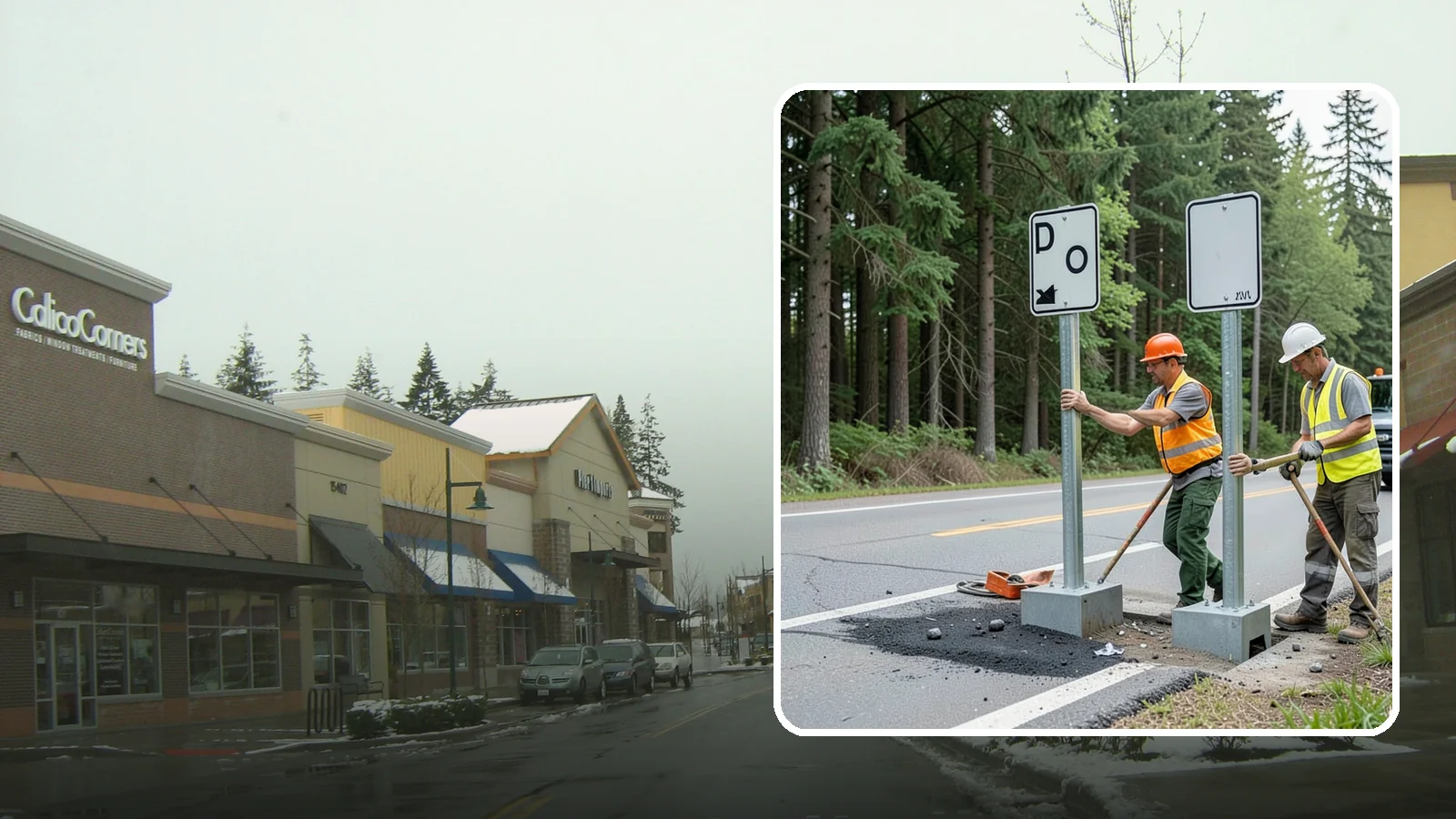 Sign Post Installation in Mill Creek, Snohomish County, WA - Setting of U-channel, square-tube, and breakaway sign posts with proper foundations and clear-zone compliance.