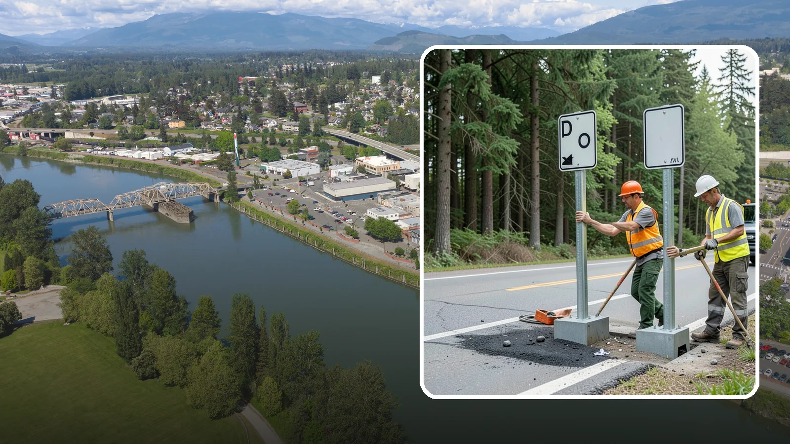 Sign Post Installation in Mount Vernon, Skagit County, WA - Setting of U-channel, square-tube, and breakaway sign posts with proper foundations and clear-zone compliance.