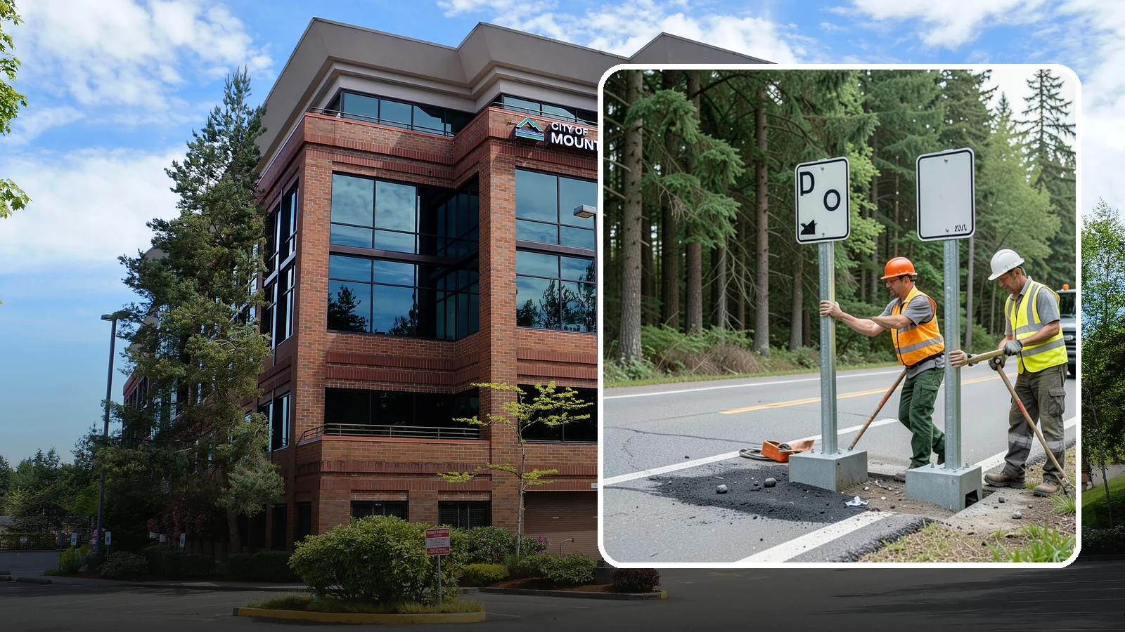 Sign Post Installation in Mountlake Terrace, Snohomish County, WA - Setting of U-channel, square-tube, and breakaway sign posts with proper foundations and clear-zone compliance.