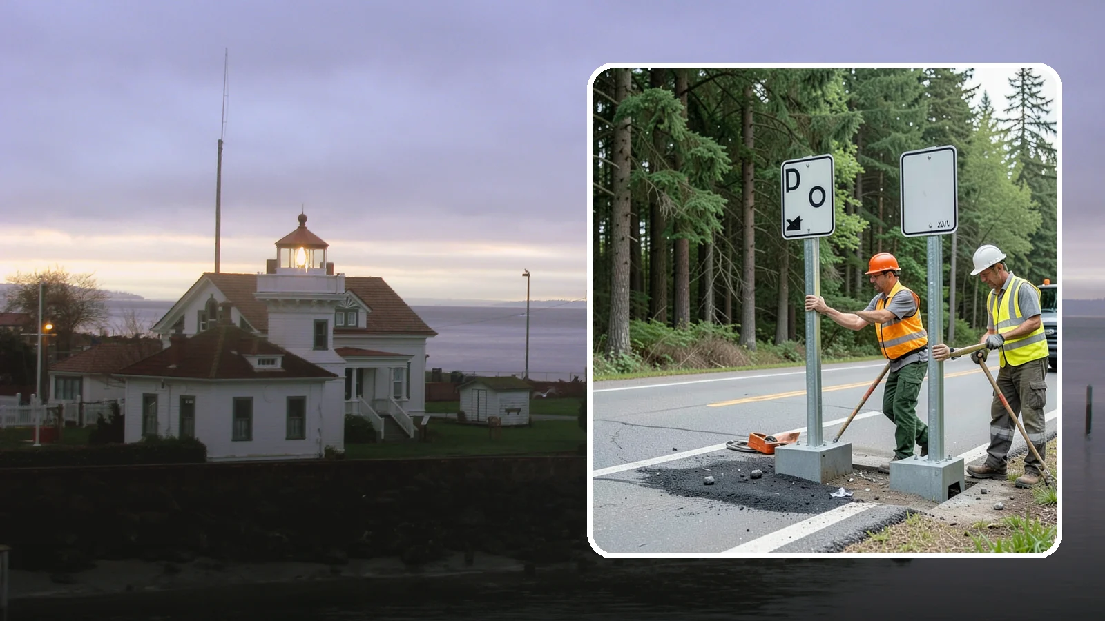 Sign Post Installation in Mukilteo, Snohomish County, WA - Setting of U-channel, square-tube, and breakaway sign posts with proper foundations and clear-zone compliance.