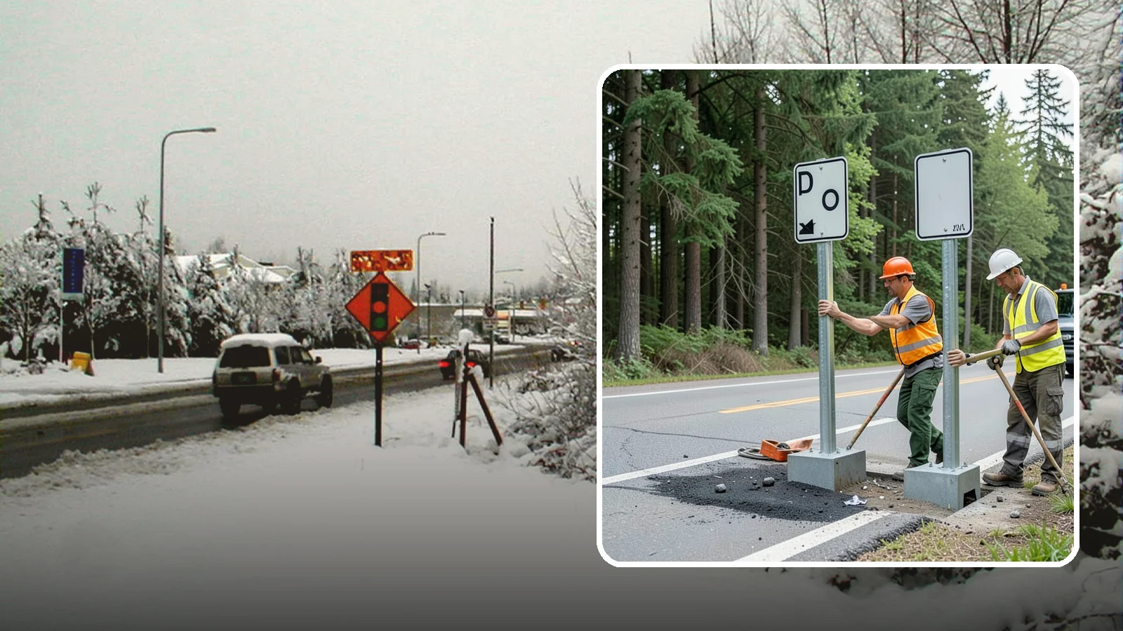 Sign Post Installation in Newcastle, King County, WA - Setting of U-channel, square-tube, and breakaway sign posts with proper foundations and clear-zone compliance.