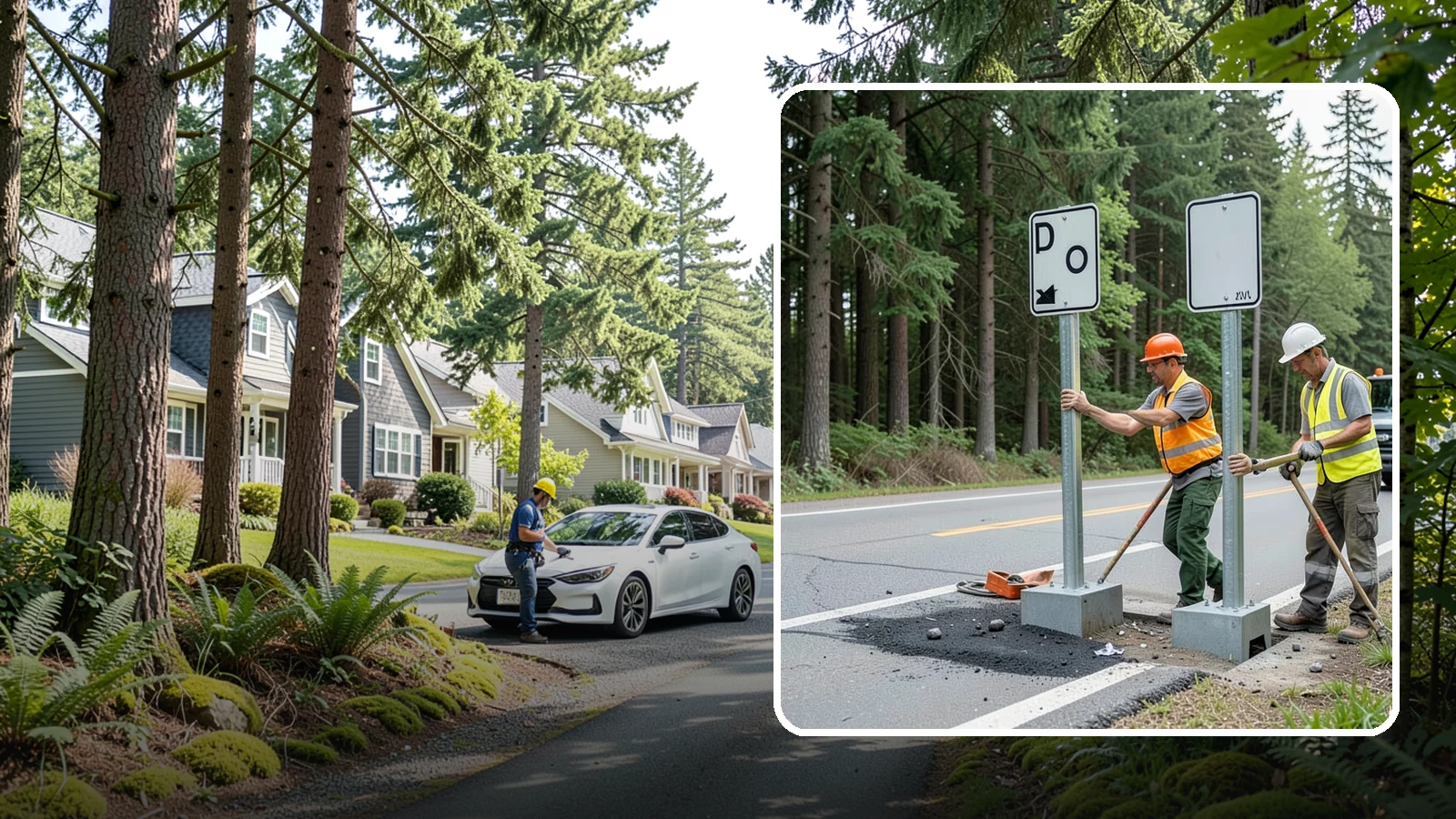 Sign Post Installation in Normandy Park, King County, WA - Setting of U-channel, square-tube, and breakaway sign posts with proper foundations and clear-zone compliance.