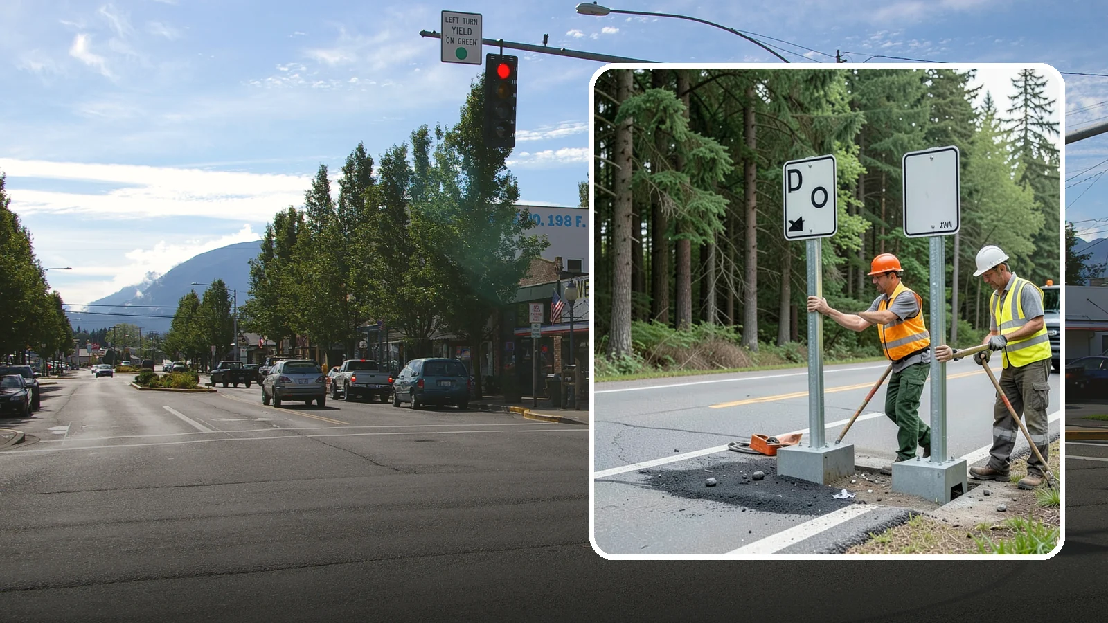 Sign Post Installation in North Bend, King County, WA - Setting of U-channel, square-tube, and breakaway sign posts with proper foundations and clear-zone compliance.