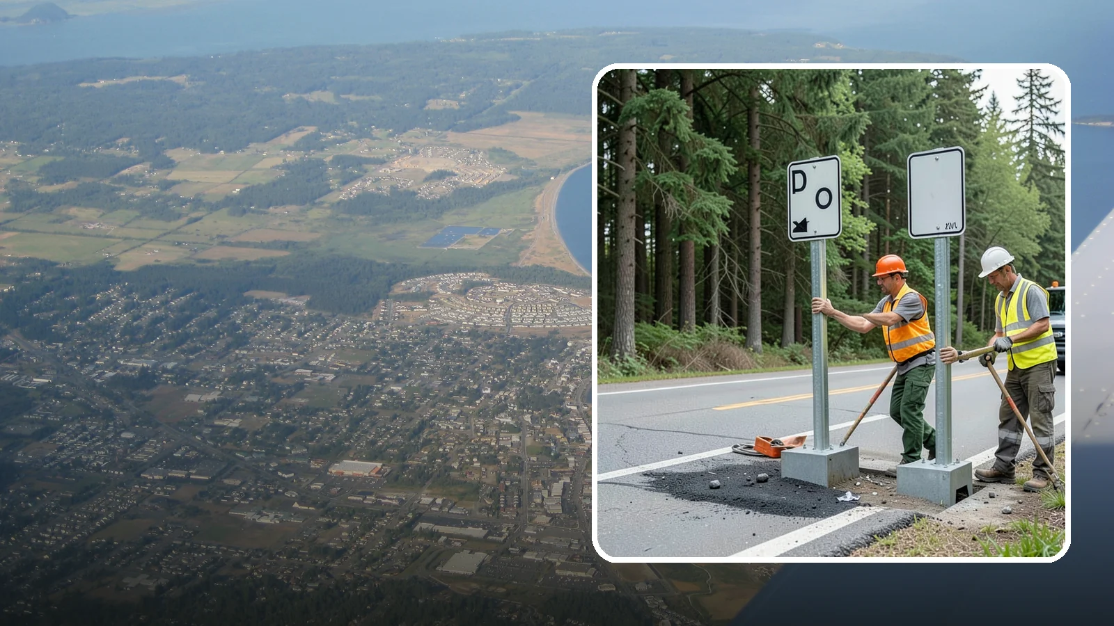 Sign Post Installation in Oak Harbor, Island County, WA - Setting of U-channel, square-tube, and breakaway sign posts with proper foundations and clear-zone compliance.