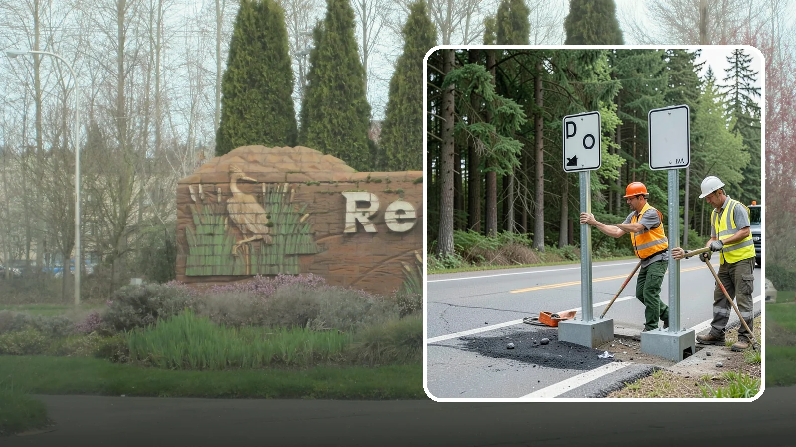 Sign Post Installation in Renton, King County, WA - Setting of U-channel, square-tube, and breakaway sign posts with proper foundations and clear-zone compliance.