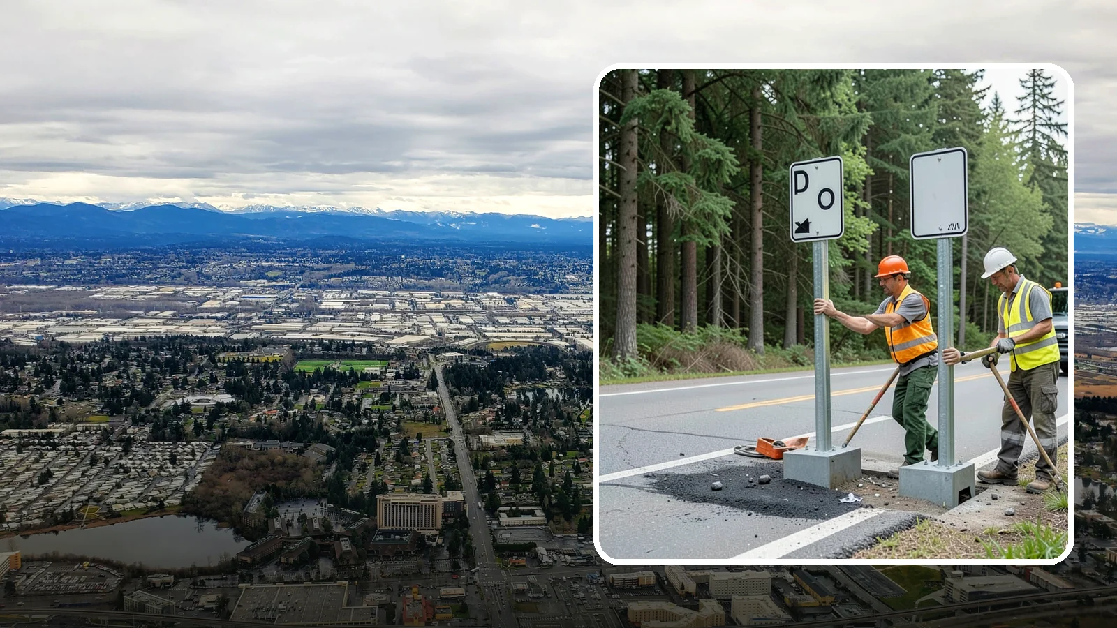 Sign Post Installation in SeaTac, King County, WA - Setting of U-channel, square-tube, and breakaway sign posts with proper foundations and clear-zone compliance.