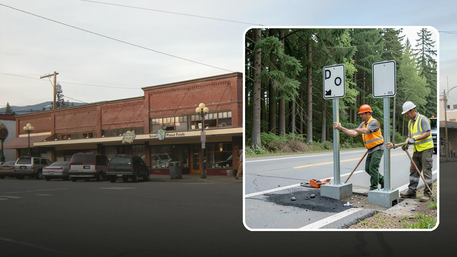 Sign Post Installation in Sedro-Woolley, Skagit County, WA - Setting of U-channel, square-tube, and breakaway sign posts with proper foundations and clear-zone compliance.